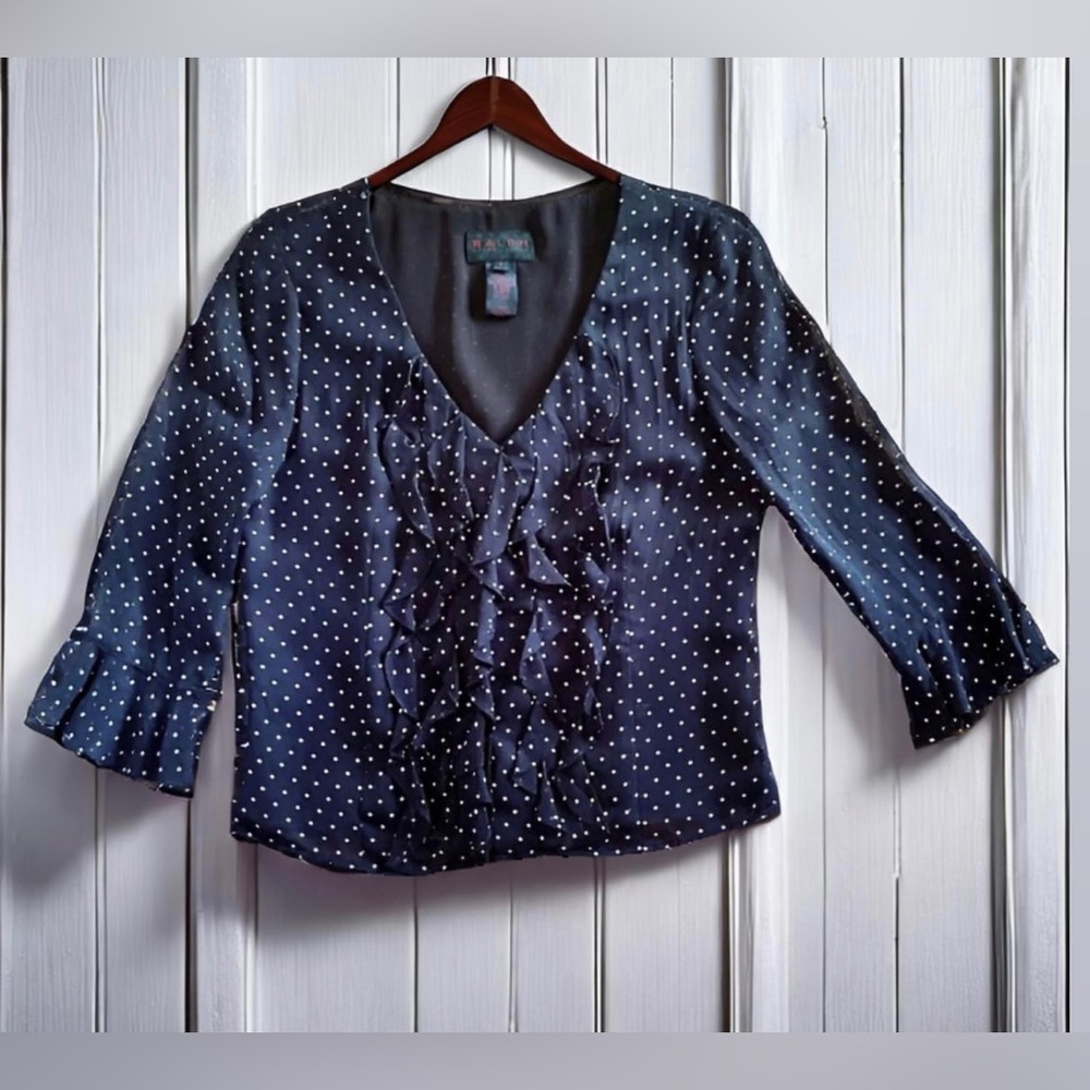 Ralph Lauren Navy Polka Dot Blouse